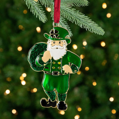 Northlight 3.5in Green Brass-Plated Irish With European Crystals Santa Ornament