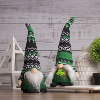 Northlight 11.5" Led Lighted Girl With Knitted Irish Fair Isle Hat St. Patricks Day Gnome