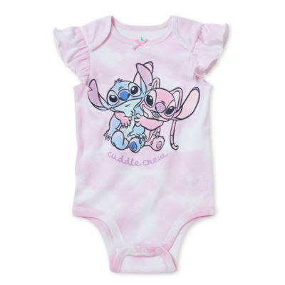 Disney Collection Baby Girls Crew Neck Short Sleeve Stitch Bodysuit