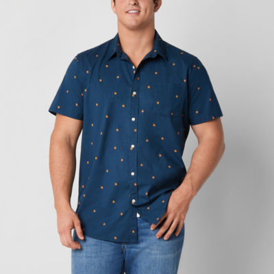 Arizona Big and Tall Mens Easy-on + Easy-off Adaptive Regular Fit Short Sleeve Button-Down Shirt