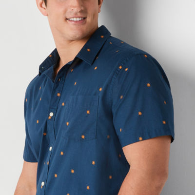 Arizona Big and Tall Mens Easy-on + Easy-off Adaptive Regular Fit Short Sleeve Button-Down Shirt