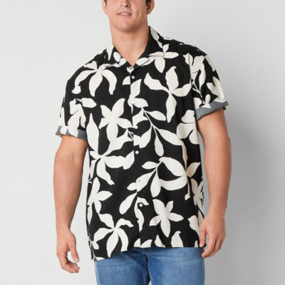 Arizona Big and Tall Mens Easy-on + Easy-off Adaptive Regular Fit Short Sleeve Floral Button-Down Shirt