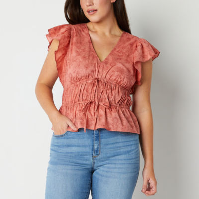 a.n.a Womens V Neck Short Sleeve Blouse