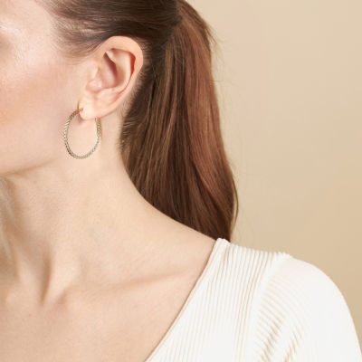 Silver Reflections Textured Womens 24K Gold Over Brass 35mm Hoop Earrings