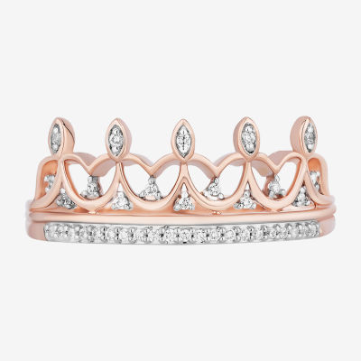 Enchanted Disney Fine Jewelry Womens 1/10 CT. T.W. Natural White Diamond 14K Rose Gold Over Silver Sterling Silver Crown Princess Cocktail Ring