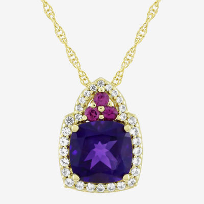 Womens Genuine Purple Amethyst 14K Gold Over Silver Cushion 18 Inch Pendant Necklace