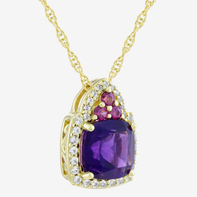Womens Genuine Purple Amethyst 14K Gold Over Silver Cushion 18 Inch Pendant Necklace