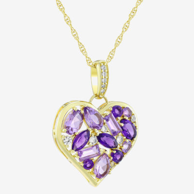 Womens Genuine Purple Amethyst 14K Gold Over Silver Heart 18 Inch Pendant Necklace