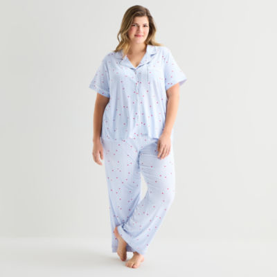 Jaclyn Womens Short Sleeve 2-pc. Plus Pajama Sets