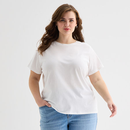 a.n.a Womens Plus Crew Neck Short Sleeve T-Shirt, 3x, White