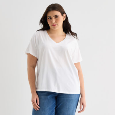a.n.a Womens Plus V Neck Short Sleeve T-Shirt