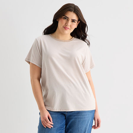a.n.a Womens Plus Crew Neck Short Sleeve T-Shirt, 3x, Beige