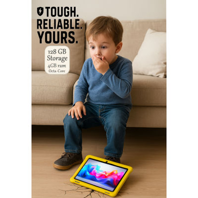 LINSAY® 10.1 Octa Core 128Gb Android 15 Tablet Kids Yellow Led