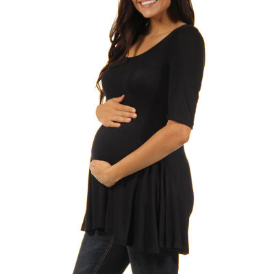 24/7 Comfort Apparel-Maternity Womens Scoop Neck Short Sleeve Tunic Top