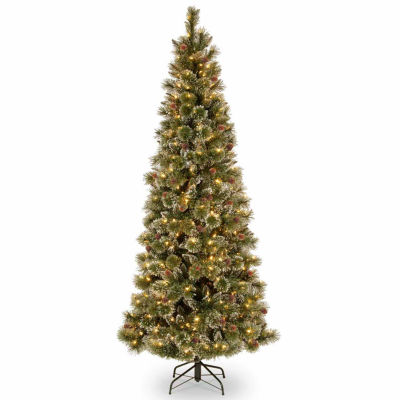 National Tree Co. Glittery Bristle Slim Pine 7 1/2 Foot Pre-Lit Flocked Pine Christmas Tree
