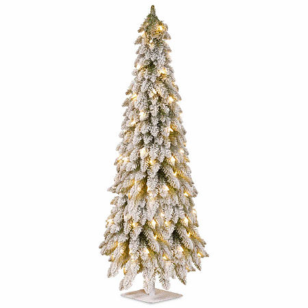 National Tree Co. Snowy Downswept 5 Foot Pre-Lit Flocked Christmas Tree, One Size, Green