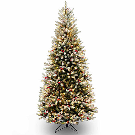 National Tree Co. Dunhill Fir Slim Hinged 7 1/2 Foot Pre-Lit Flocked Fir Christmas Tree, One Size, Green