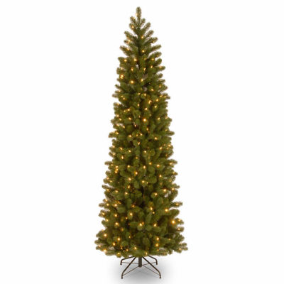 National Tree Co. Downswept Douglas Fir Pencil Hinged 7 1/2 Foot Pre-Lit Fir Christmas Tree