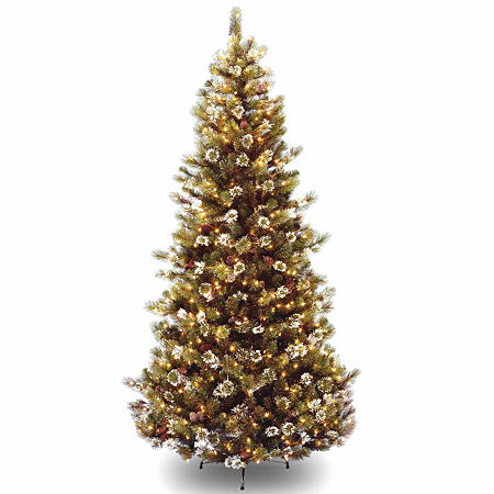 National Tree Co. Glittery Pine Hinged 7 1/2 Foot Pre-Lit Flocked Pine Christmas Tree, One Size, Green