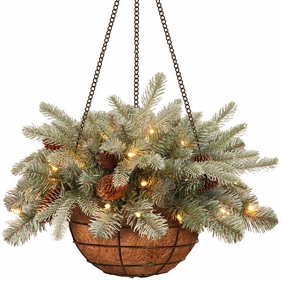National Tree Co. Frosted Artic Spruce Feel Real Christmas Hanging Basket
