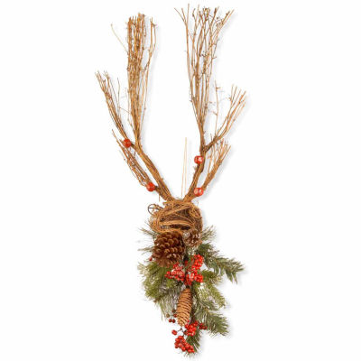 National Tree Co. Handcrafted Wood Deer With Pine Cones Christmas Figurine