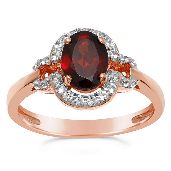 Womens Genuine Red Garnet 14K Rose Gold Over Silver Halo Cocktail Ring