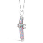 Womens Diamond Accent Lab Created White Opal Sterling Silver Cross Pendant Necklace