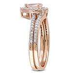 Modern Bride Gemstone Womens 3/4 CT. T.W. Genuine Pink Morganite 10K Gold Pear Side Stone Halo Bridal Set