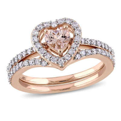 Modern Bride Gemstone Womens 1 CT. T.W. Genuine Pink Morganite 10K Gold Heart Bridal Set