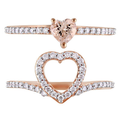 Modern Bride Gemstone Womens 1 CT. T.W. Genuine Pink Morganite 10K Gold Heart Bridal Set