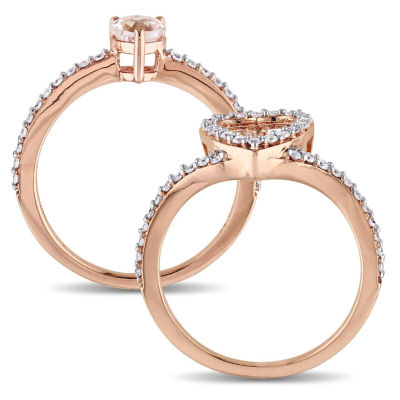 Modern Bride Gemstone Womens 1 CT. T.W. Genuine Pink Morganite 10K Gold Heart Bridal Set