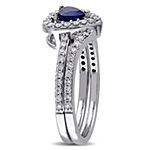 Modern Bride Gemstone Womens 1 CT. T.W. Genuine Blue Sapphire 10K Gold Heart Halo Bridal Set
