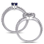Modern Bride Gemstone Womens 1 CT. T.W. Genuine Blue Sapphire 10K Gold Heart Halo Bridal Set