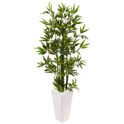 4.5’ Bamboo Artificial Tree in White Tower Planter