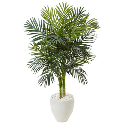 4.5’ Golden Cane Palm Artificial Tree in White Oval Planter, Color ...