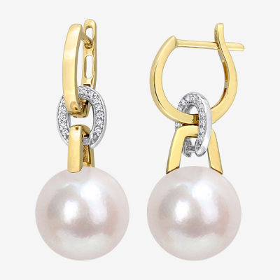 Womens 1/10 CT. T.W. White Cultured Freshwater Pearl 14K Two Tone Gold Drop Earrings