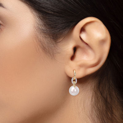 Womens 1/10 CT. T.W. White Cultured Freshwater Pearl 14K Two Tone Gold Drop Earrings