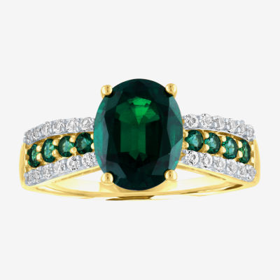 Womens Lab Created Green Emerald 10K Gold Cocktail Ring