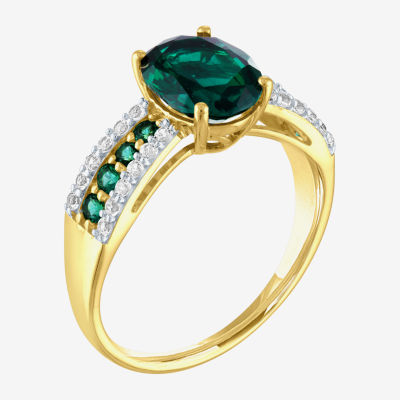 Womens Lab Created Green Emerald 10K Gold Cocktail Ring