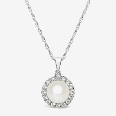 Womens Cultured Freshwater Pearl & Lab-Created Sapphire Sterling Silver Pendant Necklace