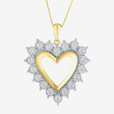 (I / I1) Womens 3/4 CT. T.W. Lab Grown White Diamond 10K Gold Heart Pendant Necklaces