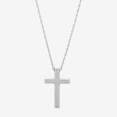 Womens 10K White Gold Cross Pendant Necklace