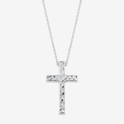 Womens 10K White Gold Cross Pendant Necklace