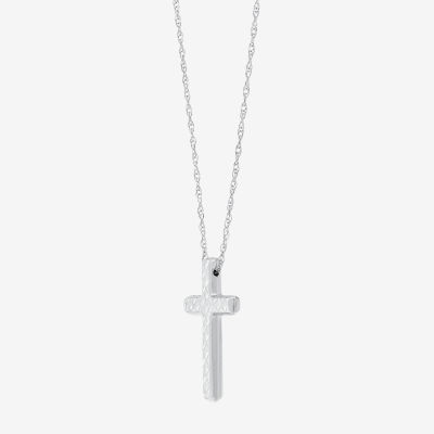 Womens 10K White Gold Cross Pendant Necklace