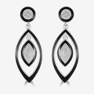 Diamonart White Cubic Zirconia Sterling Silver Curved Drop Earrings