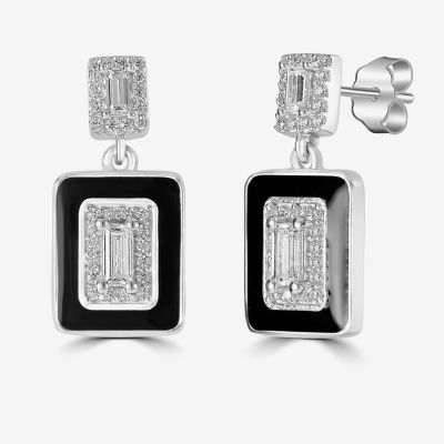 Diamonart White Cubic Zirconia Sterling Silver Square Drop Earrings