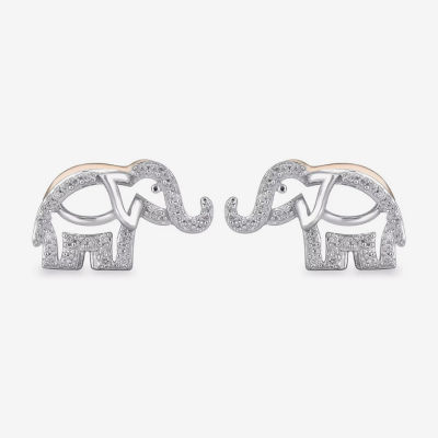 1/10 CT.T.W. Diamond Elephant Stud Earrings in Two Tone 14K Rose Gold Over Silver and Sterling Silver