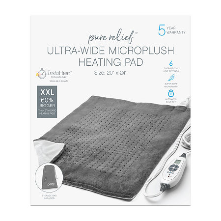 PureRelief XXL Ultra-Wide Microplush Heating Pad, One Size, Gray