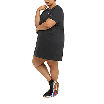 tempo Stærk vind lejr Champion Short Sleeve Logo T-Shirt Dress Plus, Color: Black - JCPenney