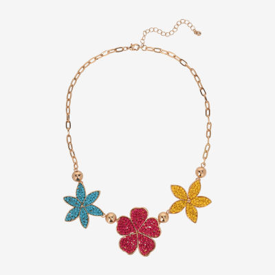 Mixit Gold Tone 18 Inch Cable Flower Statement Necklace